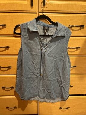 Jones New York Sleeveless Lace-Up Chambray Top - Light Blue